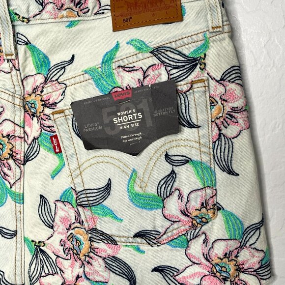 Levi's 501 Floral Pastel Embroidery Hi Rise Button Fly Cut Off Shorts Size 28 - Picture 6 of 8